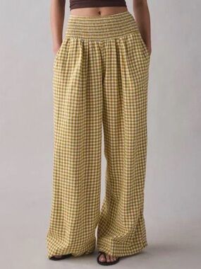 Kimchi Blue Caroline Smocked Wide Leg Linen-Blend Pant Sold at Urban Outfitters